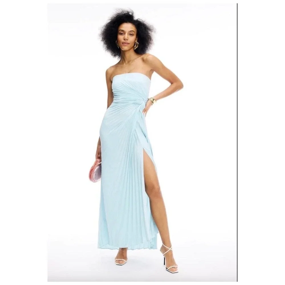 alc light blue pleated dress A.L.C. Women's Layla Strapless Pleated Gown - Steel Blue